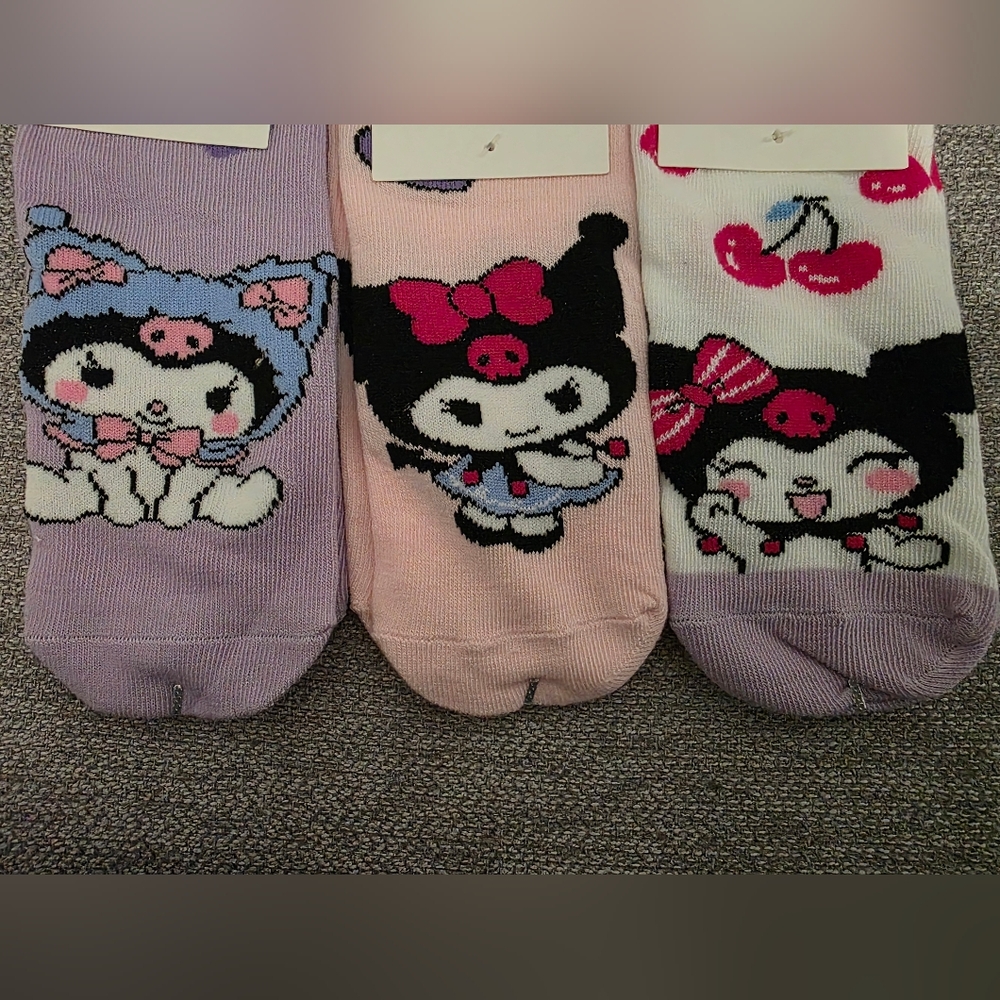 Sanrio Hello Kitty - Kuromi Character Socks -Pink, Purple, Black, White Set Of 3